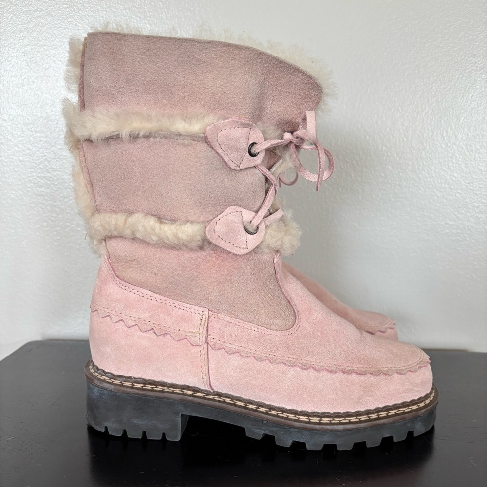 Vintage Blondo Shearling Boots Womens 6B Light Pink Sheepskin Leather Winter - Picture 6 of 14